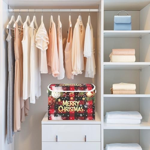 Bolaz Storage Bins with Lids and Handles, Christmas Red Plaid Storage Box - Image 6