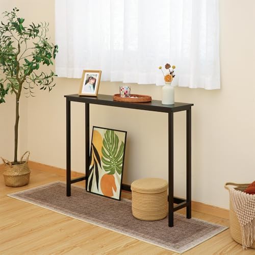 Bamboo Narrow Console Table, 39.4" Wood Small Entryway Table, Accent Slim - Image 6