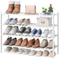 viewcare White 4-Tier Long Shoe Rack, Bamboo Wood by VIEWCARE