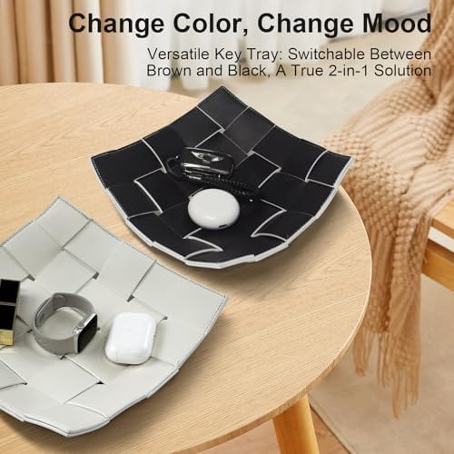 MSJGA Valet Tray for Men and Women PU Leather Key Holder Bowl for Entryway - Image 5