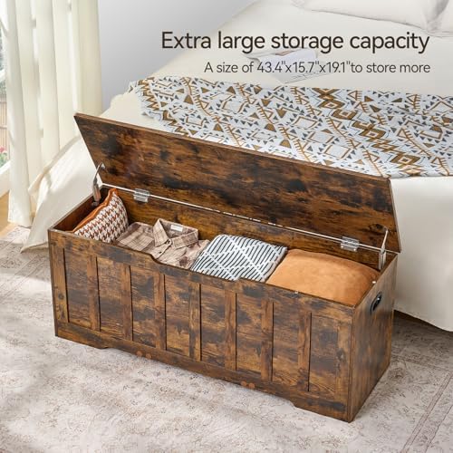 VANKILEY 47.2" Storage Chest Extra Large, Wooden Storage Bench, Rustic Brown - Image 5
