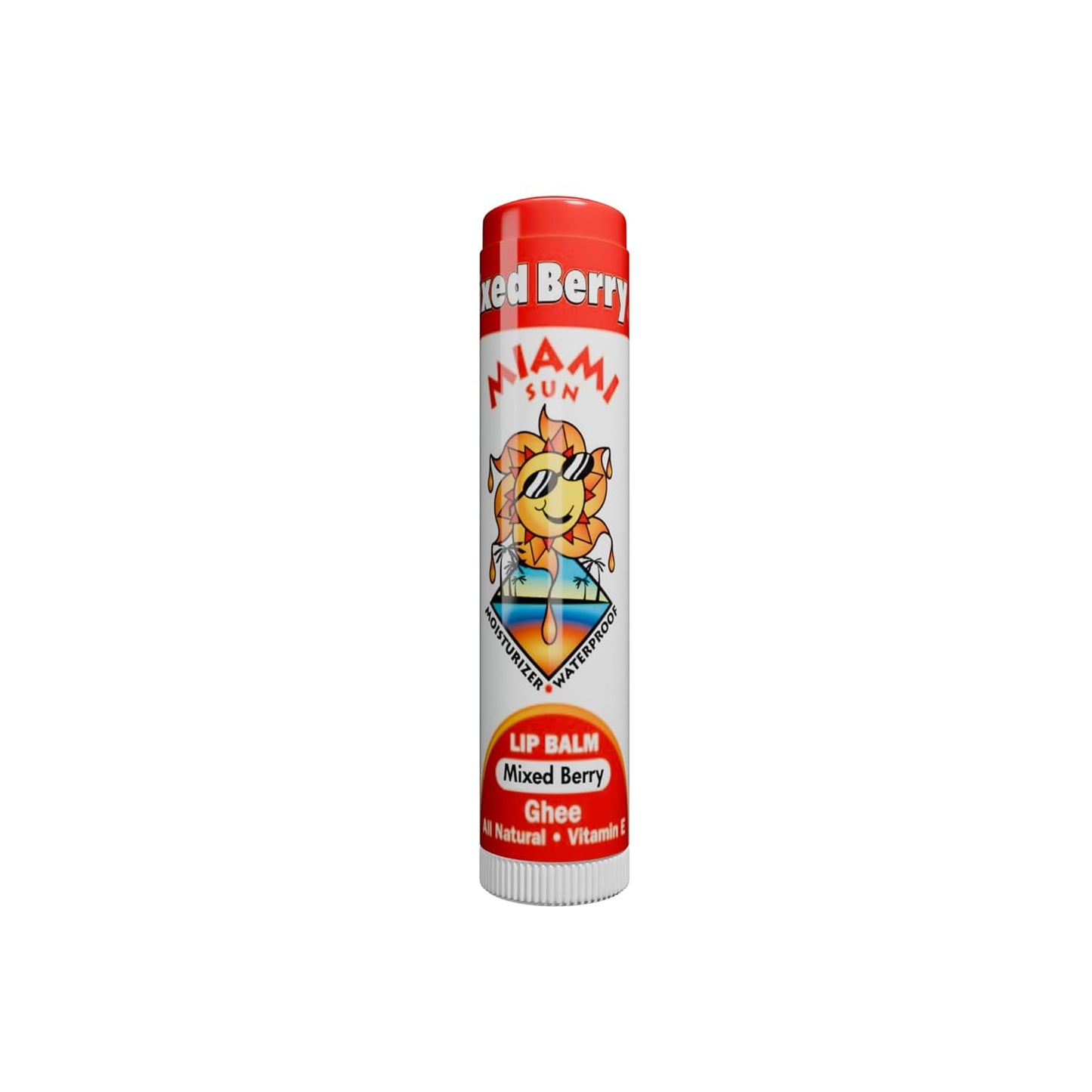 Miami Sun Natural Ghee Lip Balm, Hydrating Lip Treatment with Shea Butter & Beeswax, Organic & Non-Toxic, Best for Dry, Chapped Lips - Moisturizing, Healing, Chemical-Free Care (1 Count, Mixed Berry)