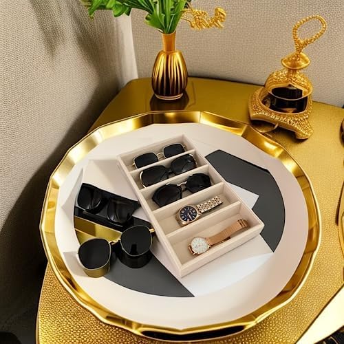 Luxurious 5 Grid Beige Velvet Eyewear Storage Sunglasses Jewelry Tray Organizer - Image 3