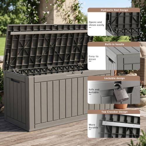 150 Gallon Deck Box, Lockable Waterproof Resin Outdoor Storage Box, - Image 5