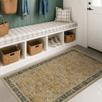 Boho 3x5 Entryway Rug, Washable Rustic Brown and Charcoal Olive Mudroom Area Rug by HazoHaus