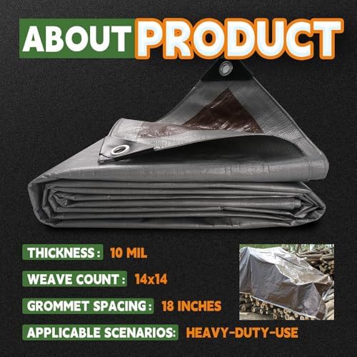 RAINDEWAY 7x7 Feet Tarps Heavy Duty Waterproof, 10Mil Tarp Cover - Image 6