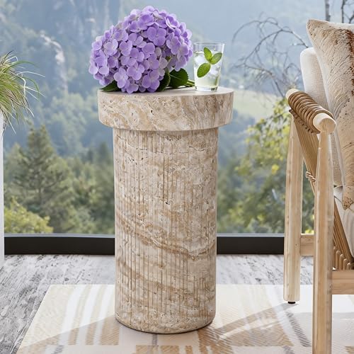 Travertine Side Table, 24 Inch Outdoor End Table - Image 4