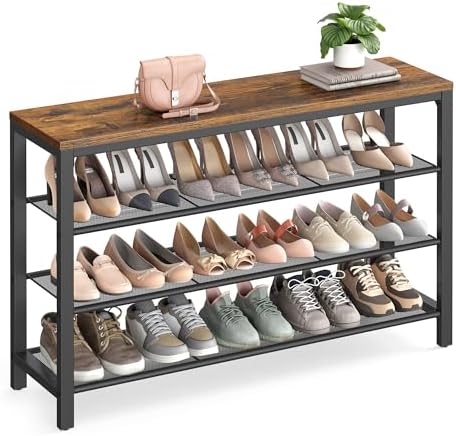 VASAGLE 4-Tier Shoe Rack, 16-20 Pairs, Metal Mesh by VASAGLEbySONGMICSHOME