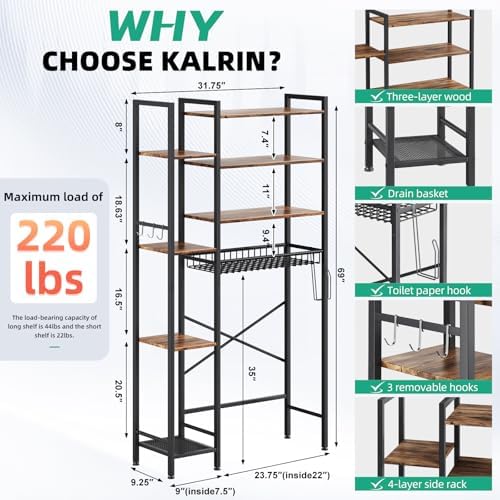 Kalrin 8-Tier Over The Toilet Storage - Image 2