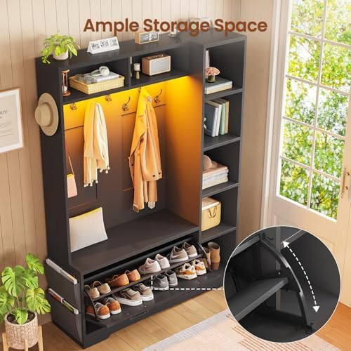Itaar Hall Tree with Bench and Shoe Storage, Farmhouse Entryway Bench with Coat - Image 5