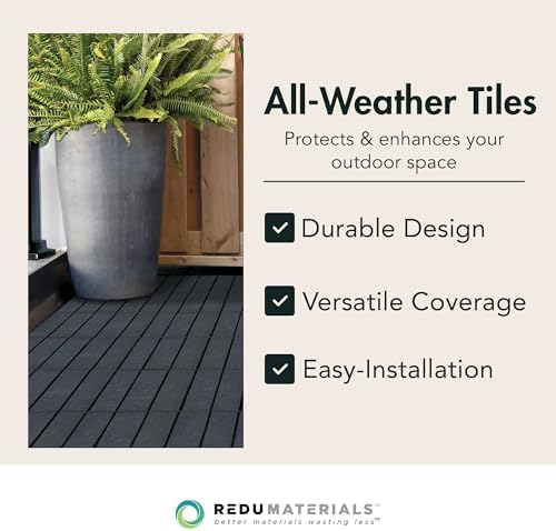 EcoTrend 24-Pack 12”x12” Interlocking Deck Floor Tiles, Slate Black – Rubber & - Image 3