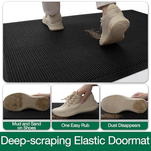 LUMI Outdoor Door Mat Traps & Hides Dirt 32x47, Outside Entrance, Half Black - Image 3
