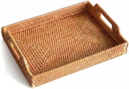 Rattan Serving Tray, Rectangle Woven Wicker Tray by S310