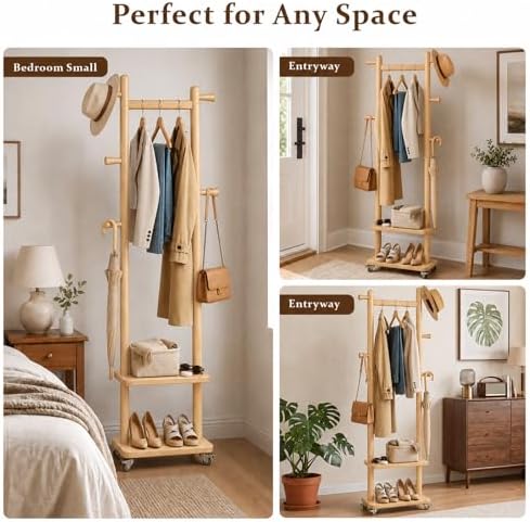 Taitiy Small Clothes Rack Solid Wood Coat Rack Freestanding - Image 6