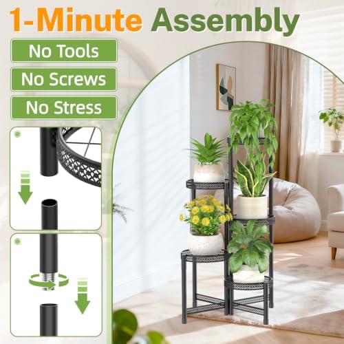 iDavosic.ly Plant Stand Indoor Outdoor, 5 Tier Iron Corner Shelf - Image 2