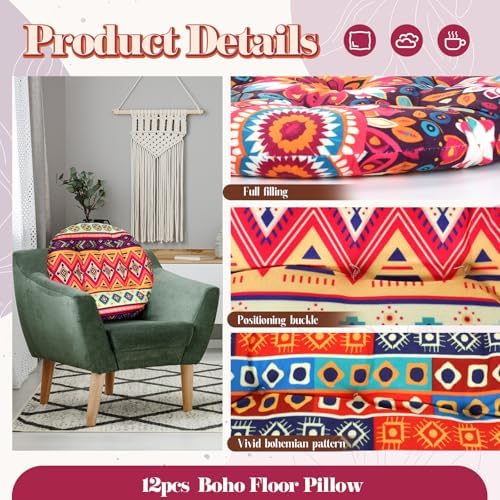 Nuogo 12 Pcs Bohemian Floor Cushions, 15 Inch Meditation Pillow - Image 4