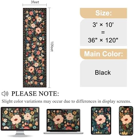 DUKINO 3x10 Runner Rug, Floral Washable Kitchen Runner Rug Non Slip - Image 2