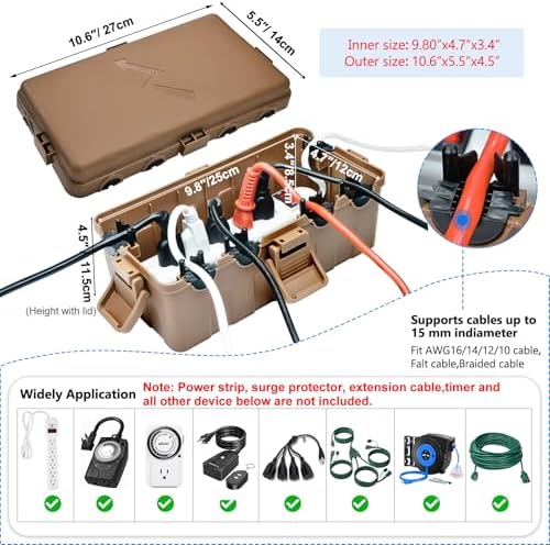 Hrensaw Medium Outdoor Electrical Box, IP54 Waterproof Extension Cord Cover w/6 - Image 2