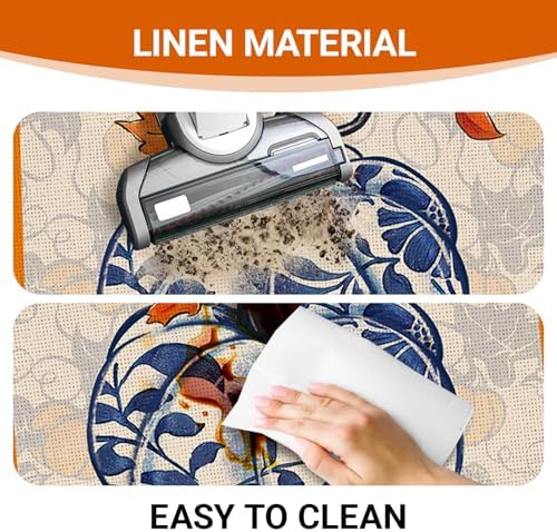 Fall Chinoiserie Pumpkin Kitchen Rugs Set of 2, Autumn Thanksgiving - Image 5