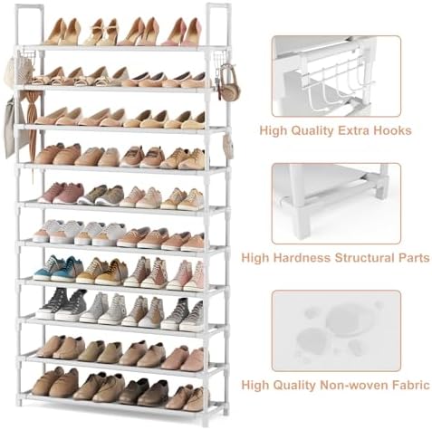 VTRIN 10 Tiers Shoe Rack Tall Large Capacity Wide Shoe Organizer Sturdy Shoe - Image 4