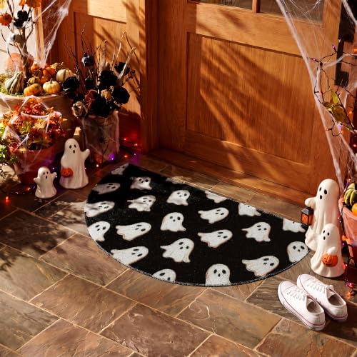 Tinideya Halloween Ghost Doormat Black Semicircle Welcome Mat 27.56'' - Image 5
