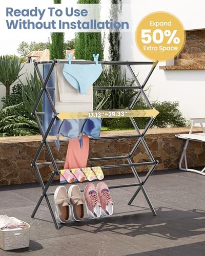 APEXCHASER Oversize 3-Tier Clothes Drying Rack, No Install - Image 5