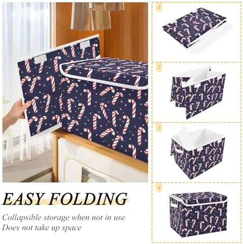 Bolaz Storage Bins with Lids and Handles, Christmas Candy Cane Pattern Storage - Image 4