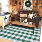 Green & White Christmas Plaid Rug, Hello/Welcome Door Mat Layering Rug - Image 6