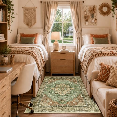 RELEANY Washable Area Rug, Brick/Brown/Green - Image 4
