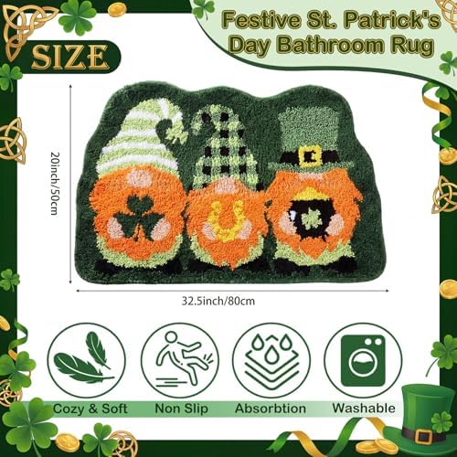 Capoda Green St. Patrick's Day Bathroom Rug 20 x 31.5 Inch Gnome Shamrock - Image 2