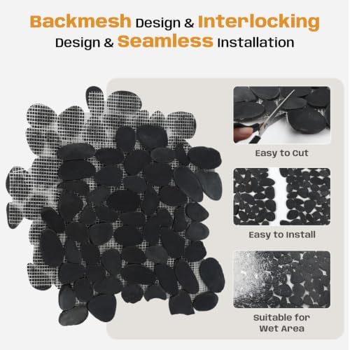 Stone Pebble Tile Black Sliced for Bathroom Shower Floor, 5 Sheets - Image 4