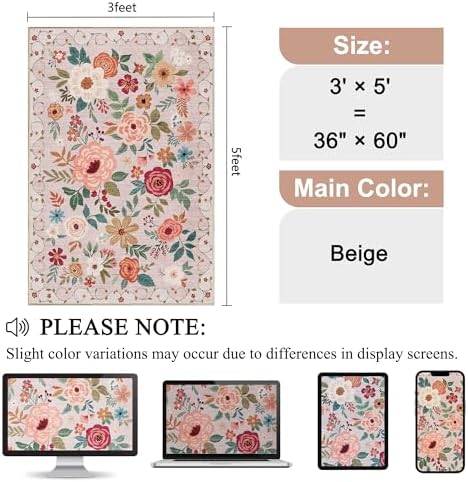 DUKINO 3x5 Area Rug, Floral Washable Rug - Image 2