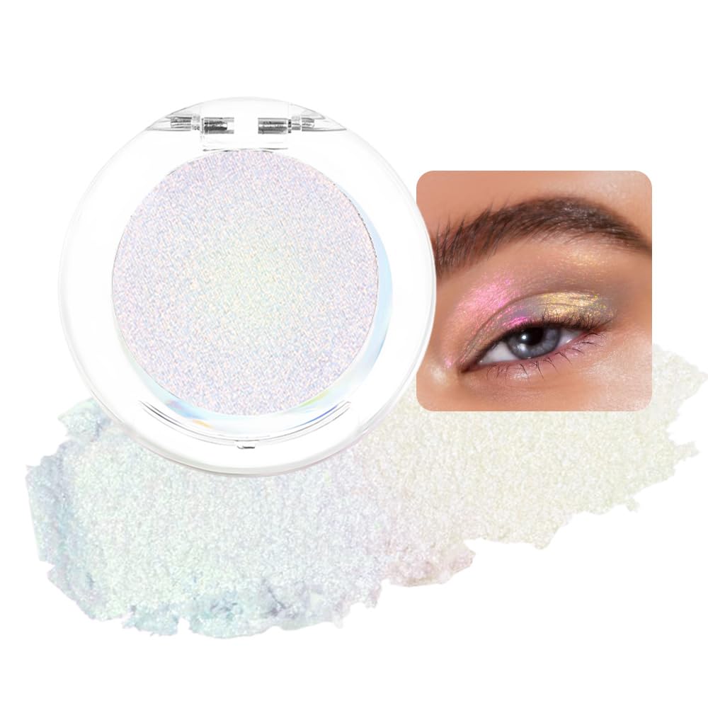 evpct Blonde gold Mermaid pink Holographic Glitter Sparkle Chameleon Chrome Eye Shadow Palette Makeup for Older Women, Duochrome Chromatic Multichrome Metallic iridescent Eyeshadow Palette Singles