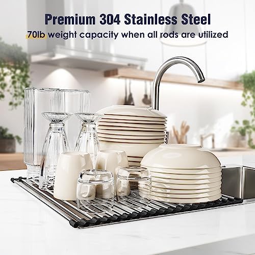 Tomorotec Roll Up Dish Drying Rack Over Sink, 304 Steel - Image 5