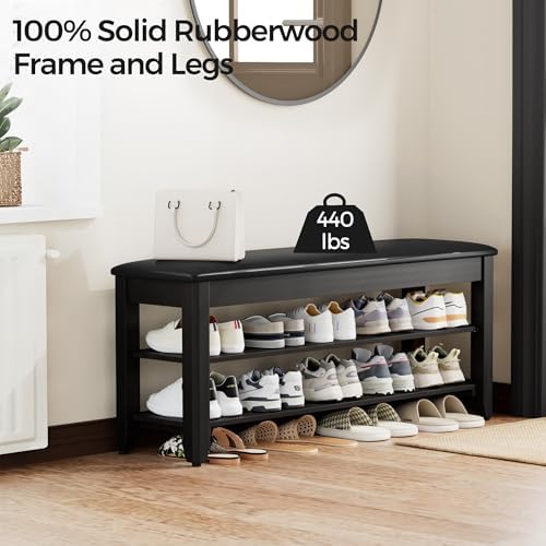 Homleke 39.4" Wide Solid Wood Shoe Rack Bench - Image 4