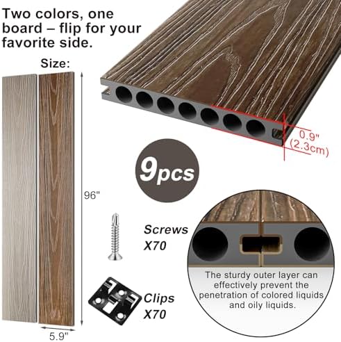Circle Hole Composite Decking Boards 8ft 9 Pcs, Teak&Ancient Wood - Image 2