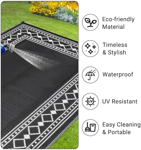 GlowSol 9x18 Outdoor Rug Waterproof Reversible Patio Mat, Heavy Duty Plastic - Image 4
