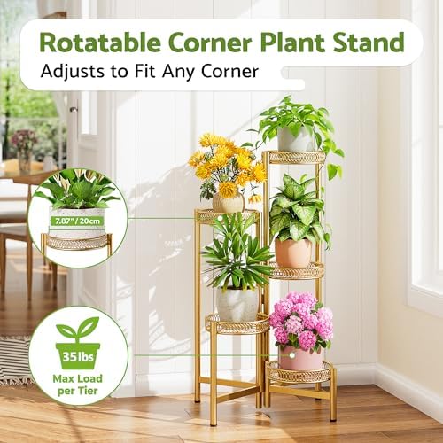 Gold Plant Stand Indoor Outdoor, 5 Tier Corner Flower Display Holder Stand - Image 2