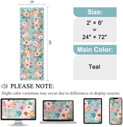 DUKINO 2x6 Runner Rug, Floral Washable Rug - Image 2