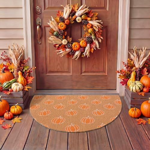 Tinideya Fall Pumpkin Semicircle Doormat Welcome Mat Brown Orange 27.56'' - Image 5