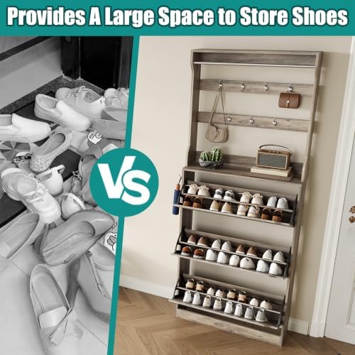Shoe Cabinet for Entryway with 3 Flip Drawers, Narrow Hidden Slim Freestanding - Image 6