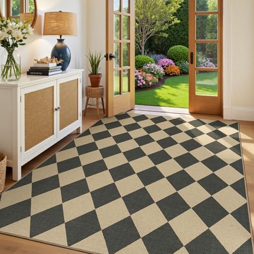 Lessymo Checkered Easy Jute 5x7 Rugs, Washable Patio Rug by Lessymo