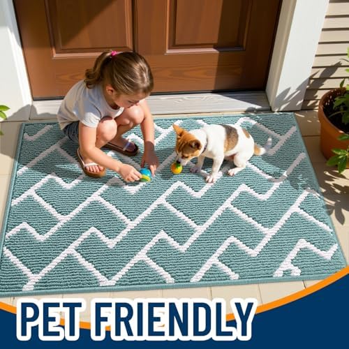 OLANLY Front Door Mat 36x24, Low-Profile Easy Clean Doormat, Sage Green - Image 6