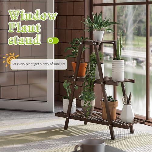 BMOSU Plant Stand Bamboo for Indoor Outdoor Tiered Plant Shelf 8 Potted Flower - Image 4