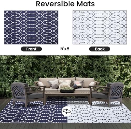 Smiry Outdoor Rug 5x8 ft Waterproof Reversible Boho Mat - Image 3