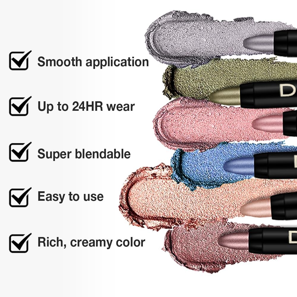Champagne Silver Cream Eye Shadow Sticks Brightener Pencils for Women, Champagne Shimmer Silky Eyeshadow Applicator Stick Pen Waterproof, Blendable Crease-Proof Stick Eyeshadow Shimmer Eye Makeup 60