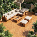 GIANTEX 30 PCS Acacia Wood Deck Tiles, Interlocking Patio Flooring Tiles - Image 2