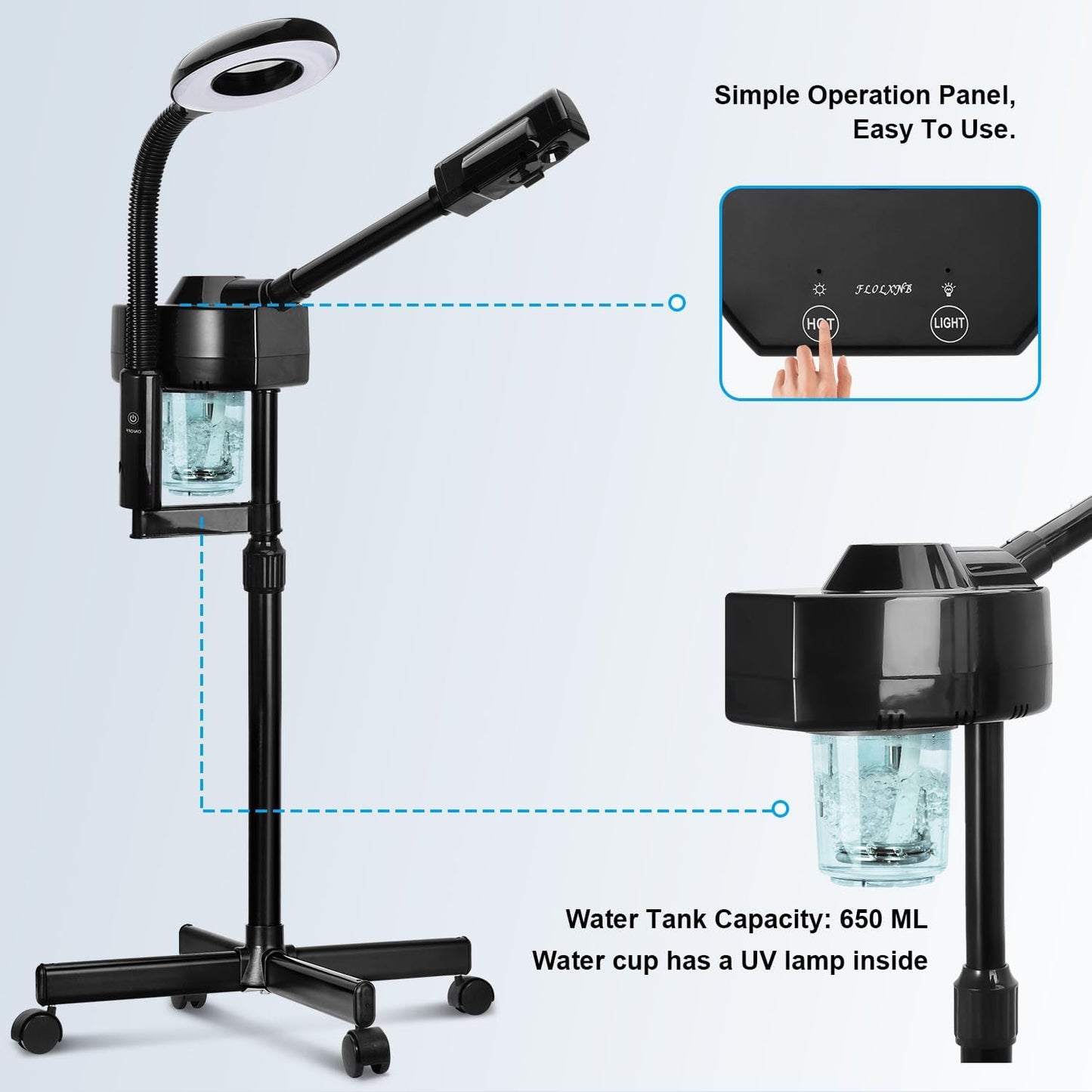 2 in 1 Facial Steamer Professional Ionic Face Steamer with 5X Magnifying Lamp&Adjustable Hot Mist Nozzle, Esthetician Facial Steamer Salon Spa Beauty Skin Care Equipment