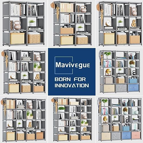 Mavivegue Bookshelf, 18 Cube Storage Organizer, DIY Book Shelf Grey - Image 6