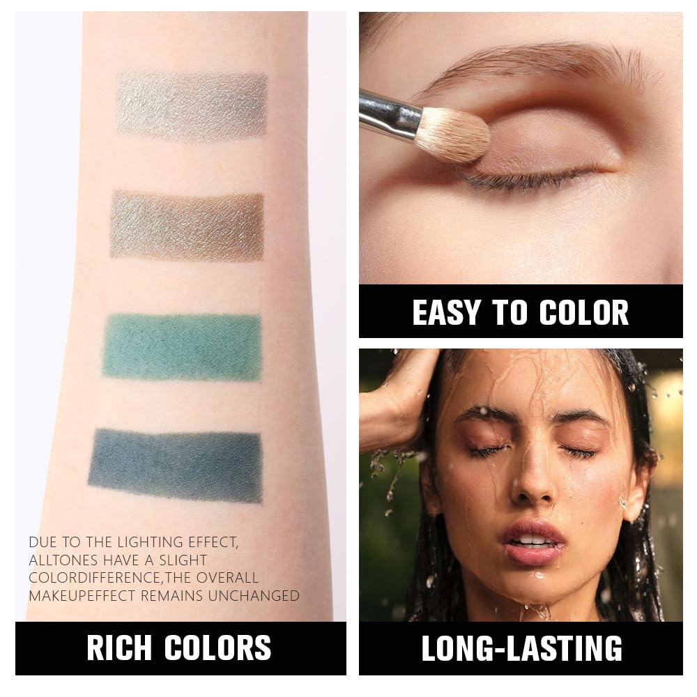 4 Colors Matcha Green Eye Shadow Powder Palette Makeup, Highly Pigmented Waterproof Matte Shimmer Quad Eyeshadow Palette for Women, paleta de sombras de ojos, Blendable, Vegan 12